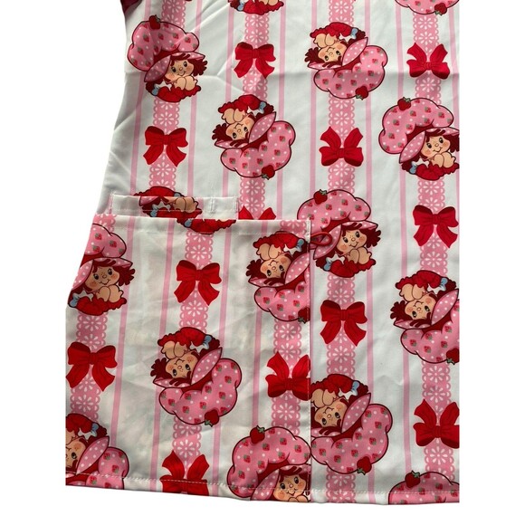 Strawberry Shortcake Scrub Top XL Pink Bows Nurse Uniform V-Neck NWT - Picture 2 of 5